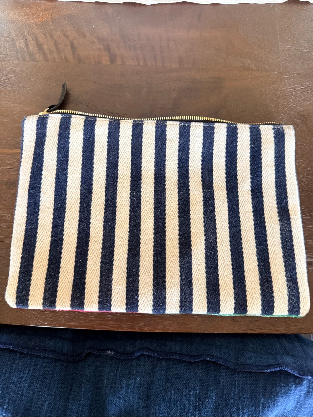 Clare V Striped Canvas Clutch in Navy, Red & Green - Picture 5 of 5